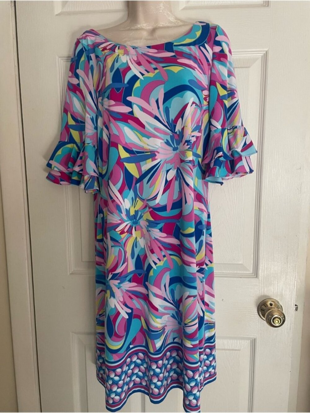 Pappagallo Multicolor Floral Midi Dress - Pink, Blue & Aqua‎